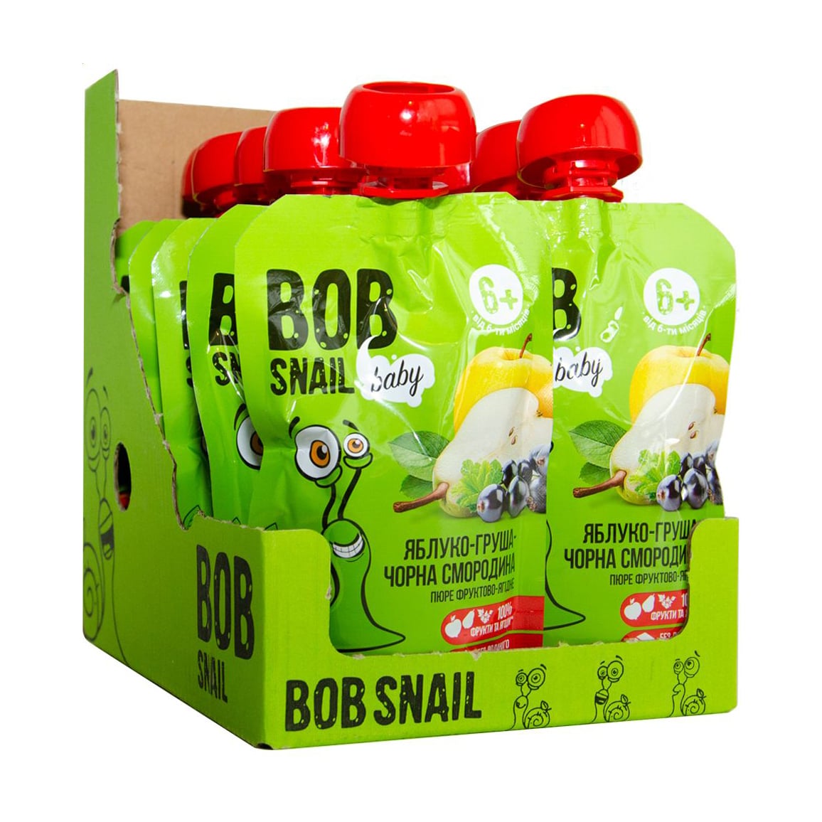 Фруктово-ягідне пюре Bob Snail Яблуко-груша-чорна смородина, від 6 місяців, 10*90 г